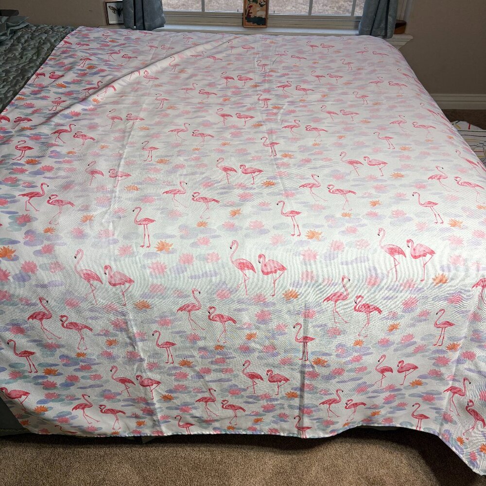 Vintage Laura Ashley Pink Flamingo Tablecloth 100 x 60 inches